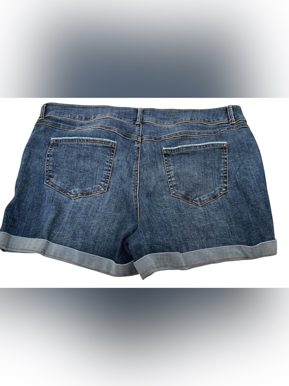 One 5 One Distressed Cuffed High Rise 12" Stretch Denim Jean Shorts Size 16 - Picture 11 of 14